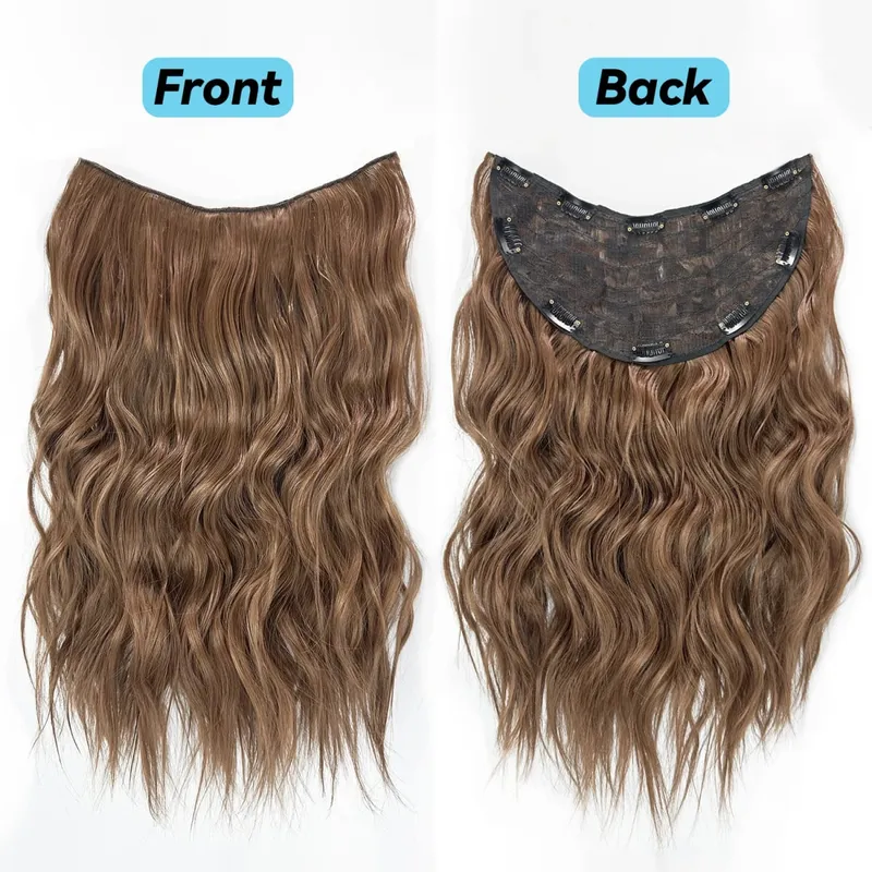 Clip In Synthetic Hair Extensions 22 Inch Long Wavy V-Shaped Hair Extension Gold Hair Piece With 10 Clips For Women Daily Use — image 13