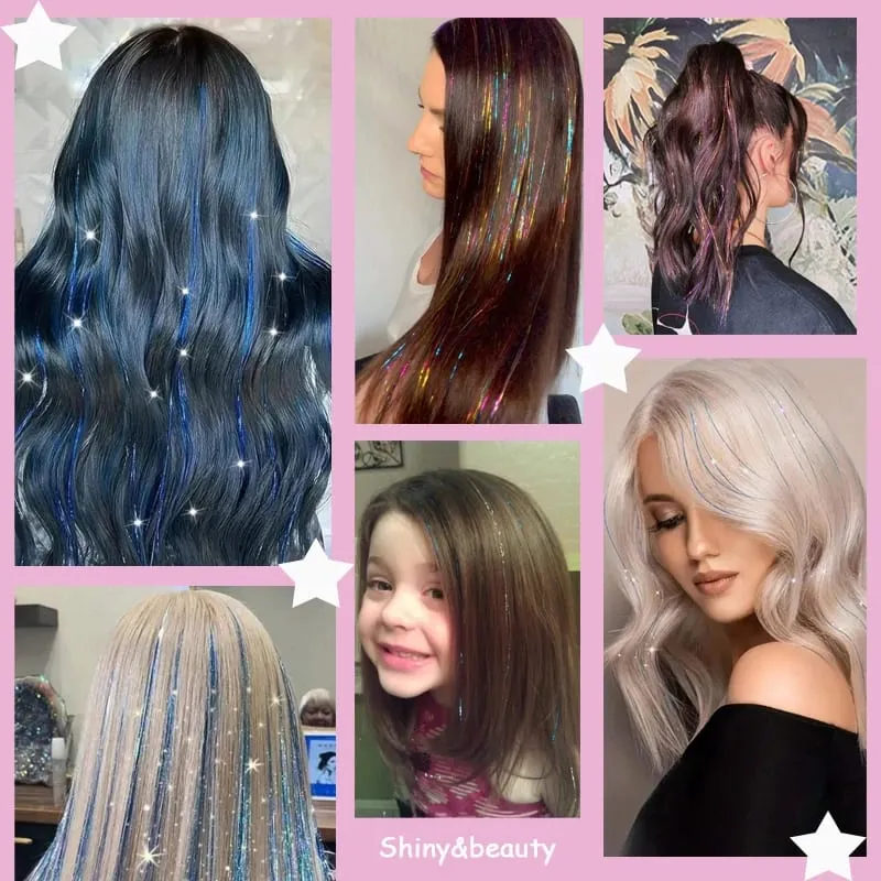12 Uds. Extensiones de cabello de oropel con Clip morado, Kit de oropel para el cabello de colores, accesorios destacados para el cabello para mujeres y niños