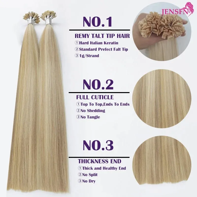 Straight Flat Tip Human Hair Extensions 16"-26" Inch 1g/Strand 100% Hair Extensions Keratin Capsule Fusion Hair For Women