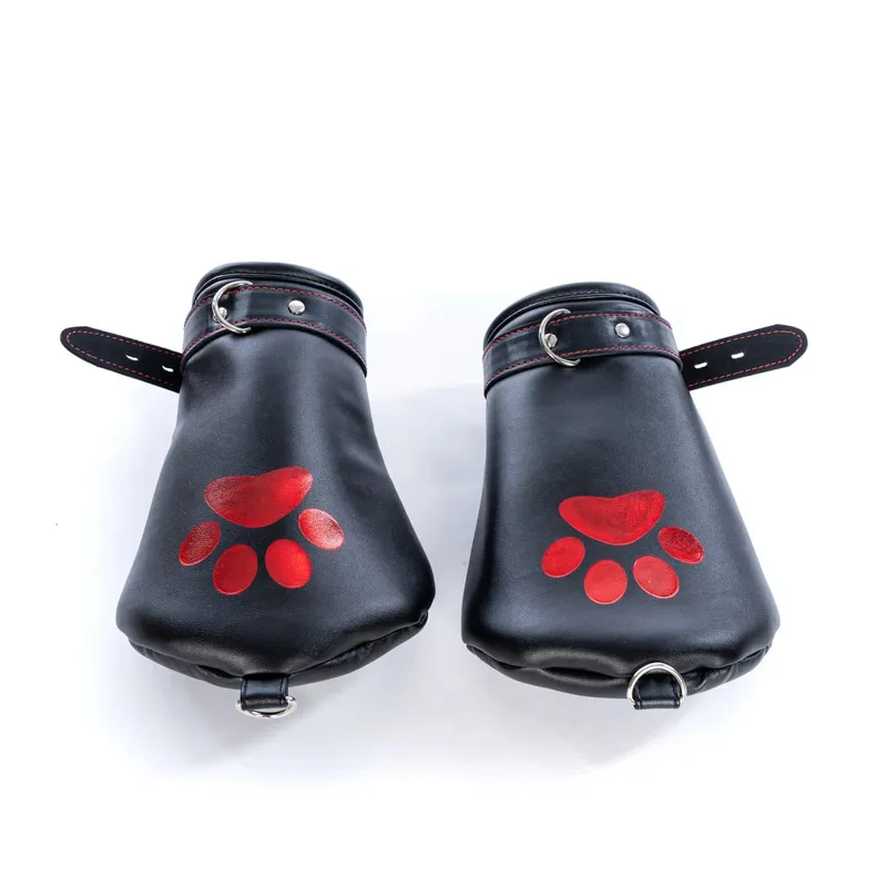 PU Leather Puppy Play Bondage Set Dog Mask Hood Mittens Handcuffs Anklet Collar Leash Chain Restraints BDSM Sex Toys for Couples