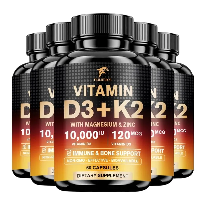 High Absorption Vitamin D3+K2 Supplement with Magnesium & Zinc Supports Bone Teeth Muscle & Immune Health for Daily Life