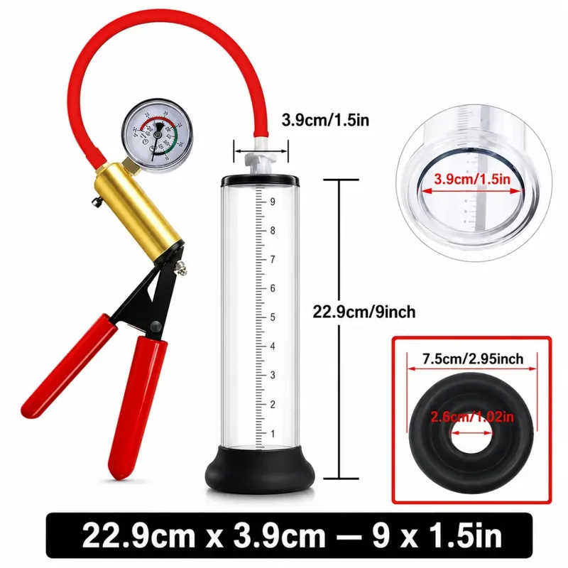 Manual Acrylic Penis Pump for Men with Pressure Gauge Clear Cylinders Vacuum Enlargement Masturbation Trainer Adult Sex Toy Set