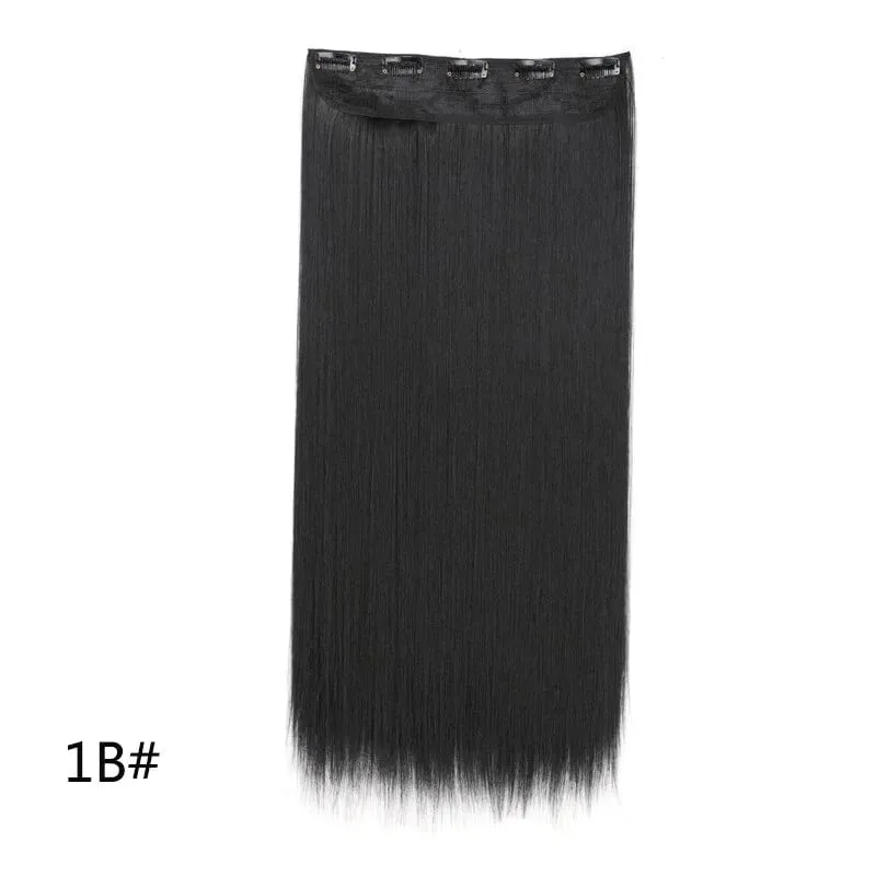 Grampo longo e reto sintético de 24 polegadas, extensão de cabelo de uma peça, 5 clipes, cabelo falso loiro, marrom, preto, resistente ao calor