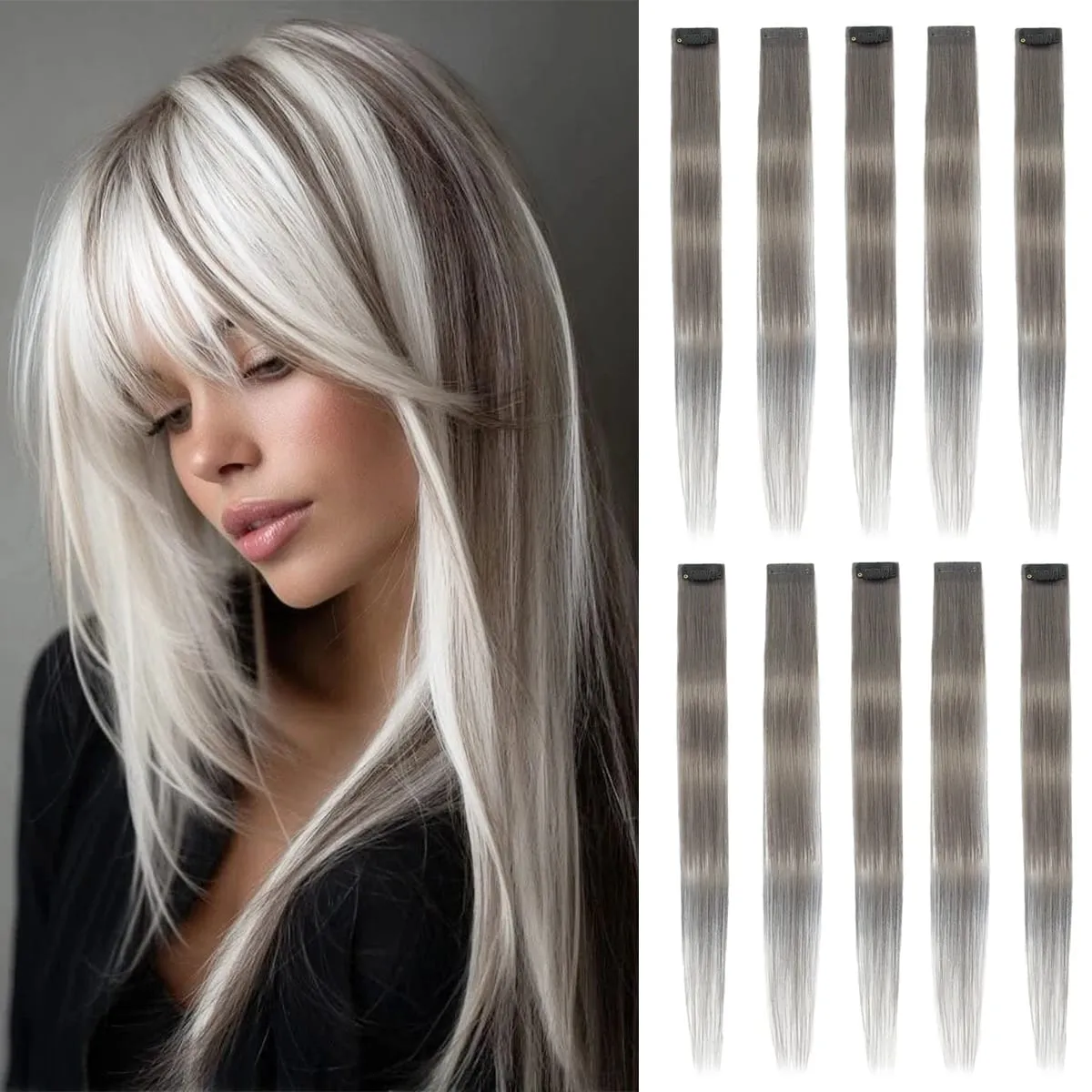 2 Pcs Green Hair Extensions 16Inches Straight Colored Hair Colorful Clip in Extensions Highlight Party for Girls and Women Gift