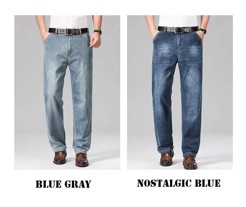 2026 Summer Men's Business Casual Thin Straight Jeans 90% Cotton Soft Stretch Fabric Baggy Denim Pants Male Brand Trousers