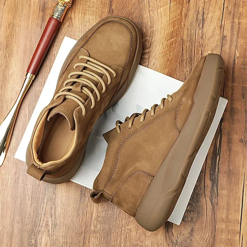 Italian 2025New Arrival Genuine Leather Mens Antiskid Walking Shoe Outdoor Thick Bottom Sneakers Casual Leather Minimalist Shoes