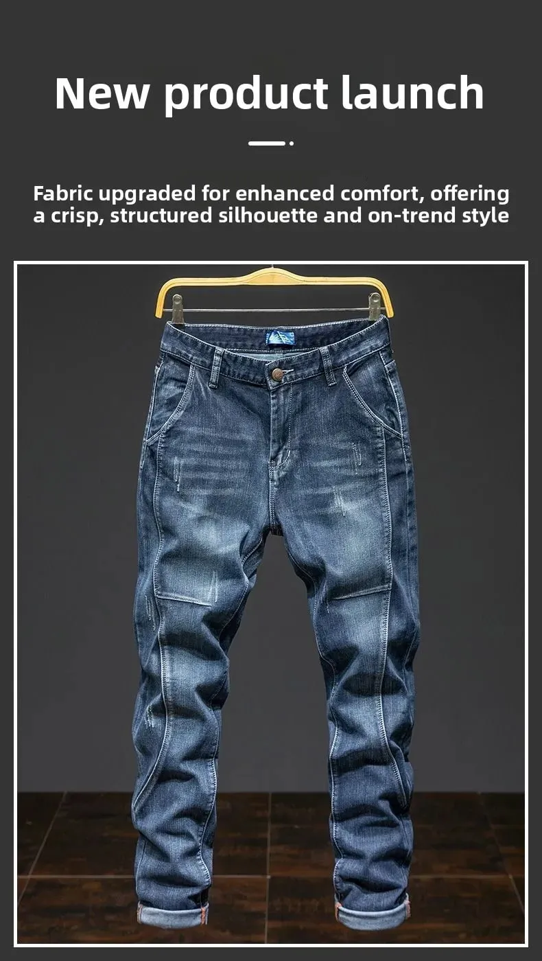 Jeans elastici larghi con giunture elastiche Pantaloni alla moda coreani autunnali da uomo Pantaloni in denim Harlan da uomo Jeans bootcut da uomo