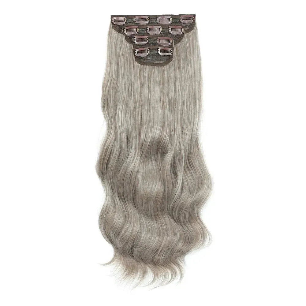 4Pcs/Set 11 Clips 22 Inches 220g Beach Waves Clip in Hair Extensions Sandy Blonde Champagne Heat Resistant Synthetic Hairpiece