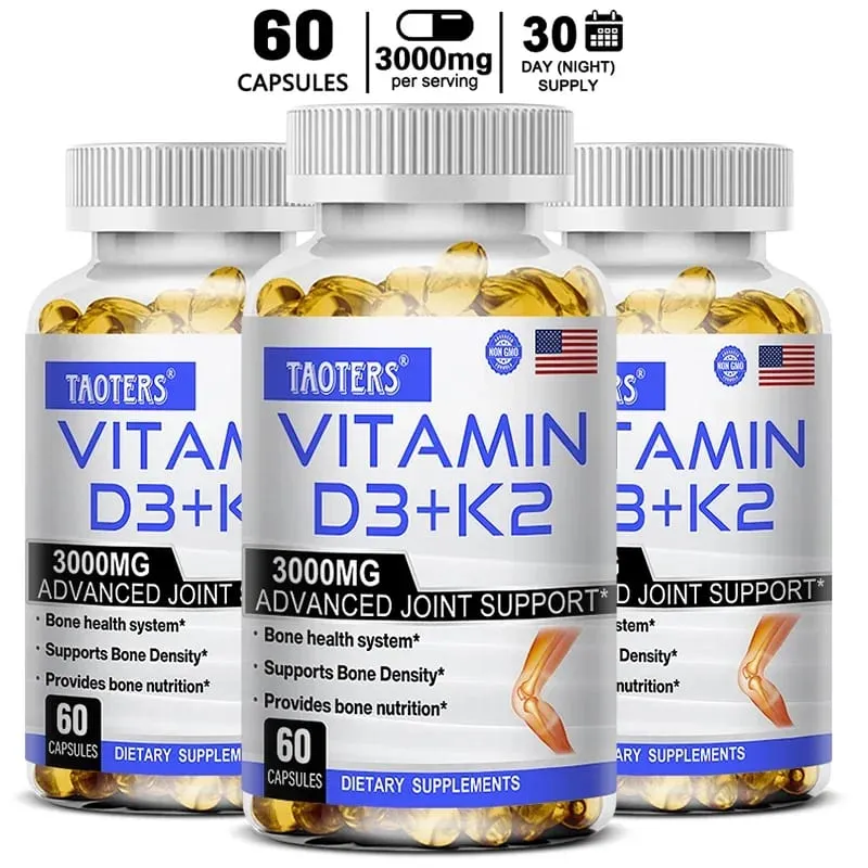 3000 mg Vitamin D3+K2 Health Supplement - Calcium Supplement for knoglepræcision og generel sundhed