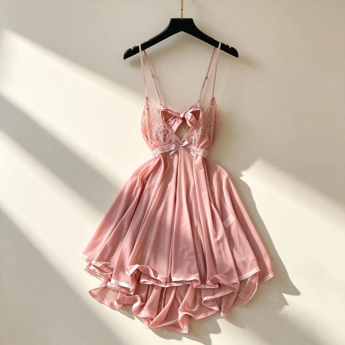 Woman Hotsweet Mini Dress V-Neck Strap Large Hem Dress Lace Trim Sexy Club Dating Party Comfortable Princess Pink Trend Y2K New