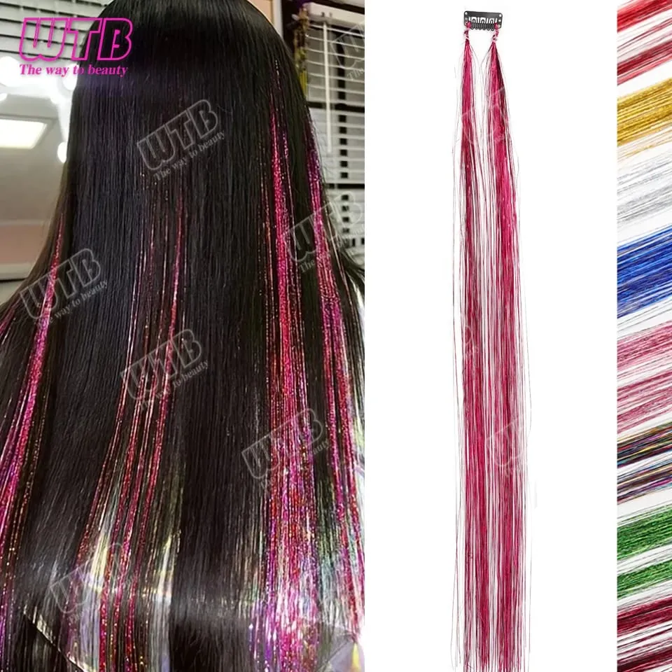Multi-Color Glitter Synthetic Hair Extension Wig BB Clip Style Suitable for Women and Girls to Wear During Holidays and Events