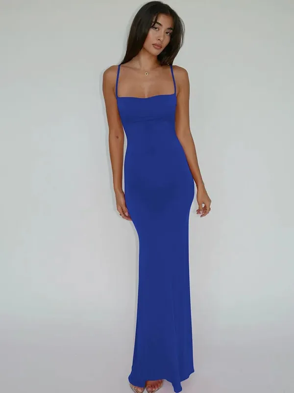 Hugcitar Summer Solid Sleeveless Backless Elegant Sexy Bodycon Y2K Maxi Prom Dress Women Clothes Birthday Party Casual Y2K