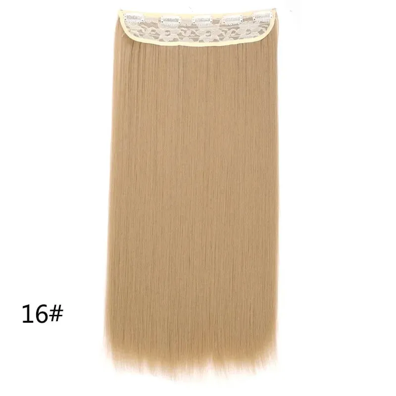 Grampo longo e reto sintético de 24 polegadas, extensão de cabelo de uma peça, 5 clipes, cabelo falso loiro, marrom, preto, resistente ao calor