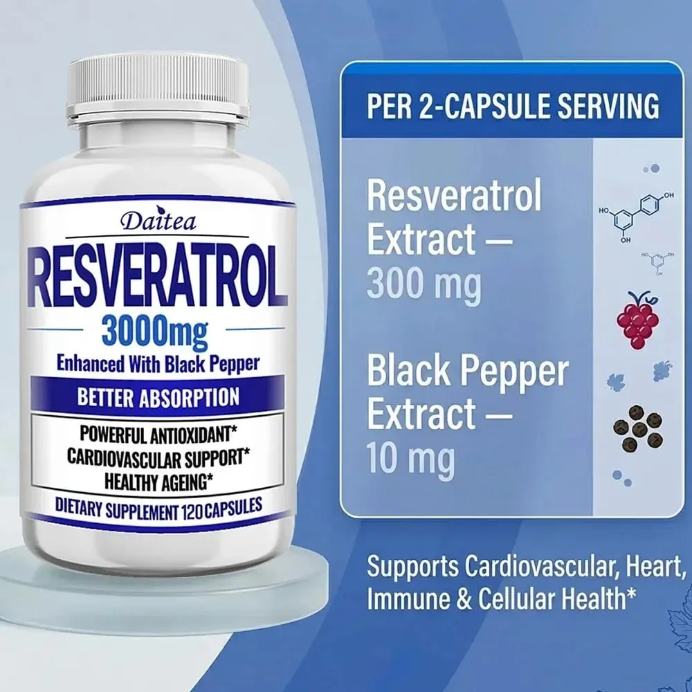 Resveratrol Supplement Capsules - Anti-Aging Cardiovascular & Joint Support Skin Health