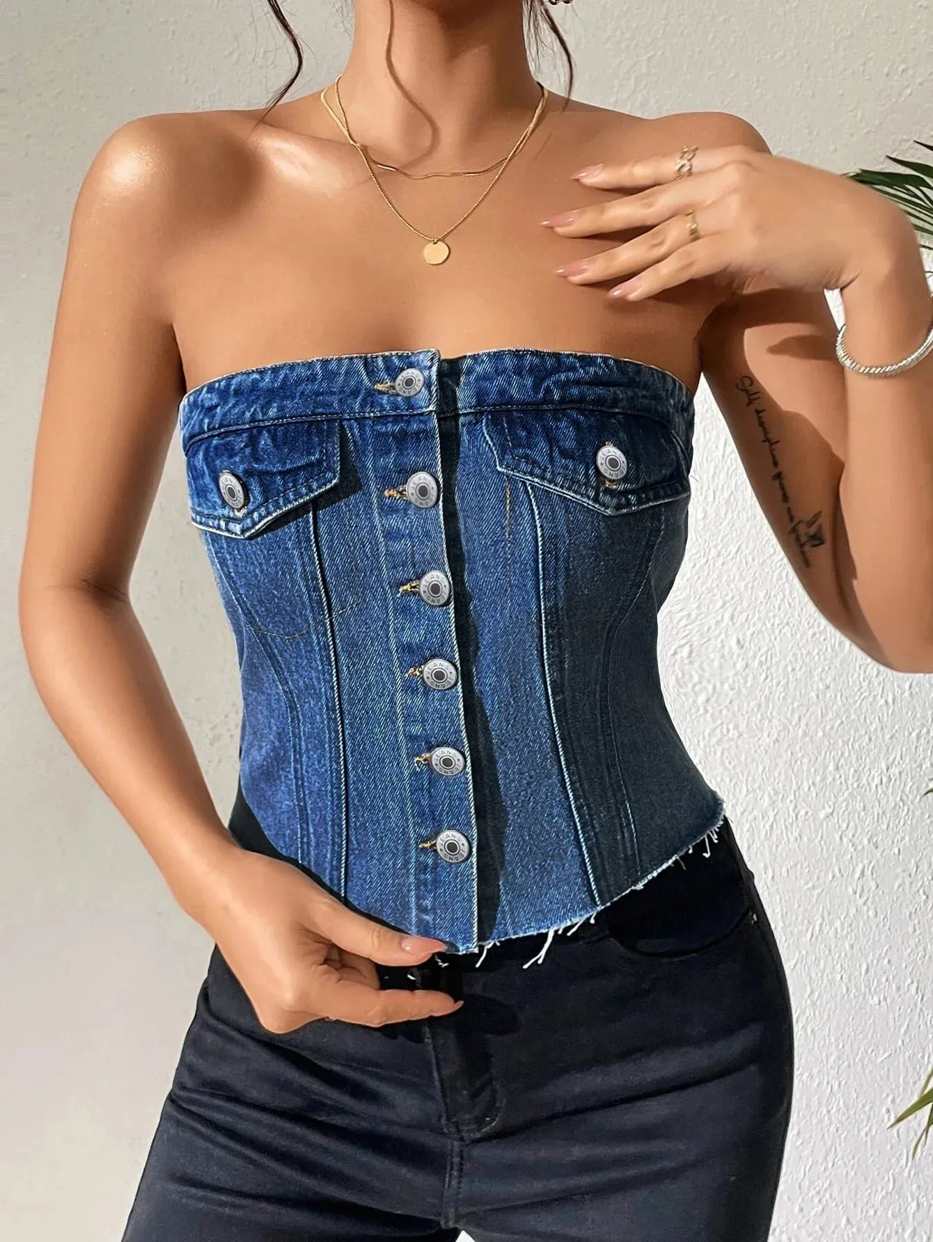 Denim Strapless Top Women Sleeveless Crop Tops Sexy Backless Single Breasted Washed Distressed Streetwear Y2k Camis Tanks Summer