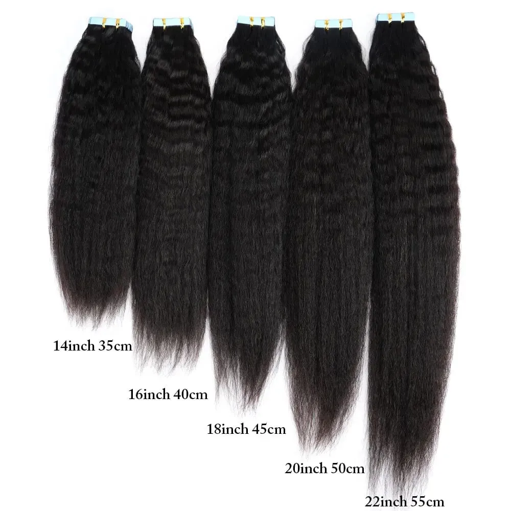 Pita Yaki Lurus Doreen 14-24 Kinky dalam Sambungan Rambut 100% Pita Rambut Manusia Sebenar dalam Kulit Rambut Hitam Asli Pakan 50g Rambut Pita