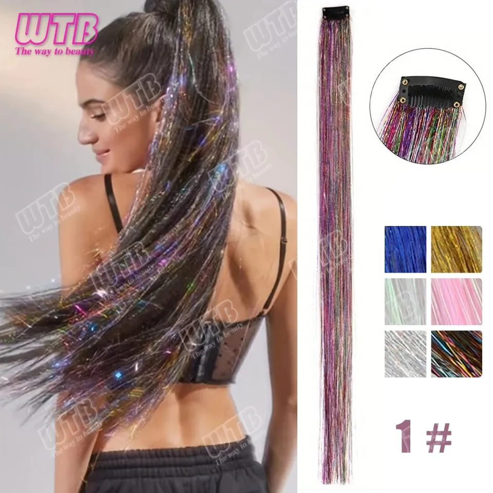 Multi-Color Glitter Synthetic Hair Extension Wig BB Clip Style Suitable for Women and Girls to Wear During Holidays and Events