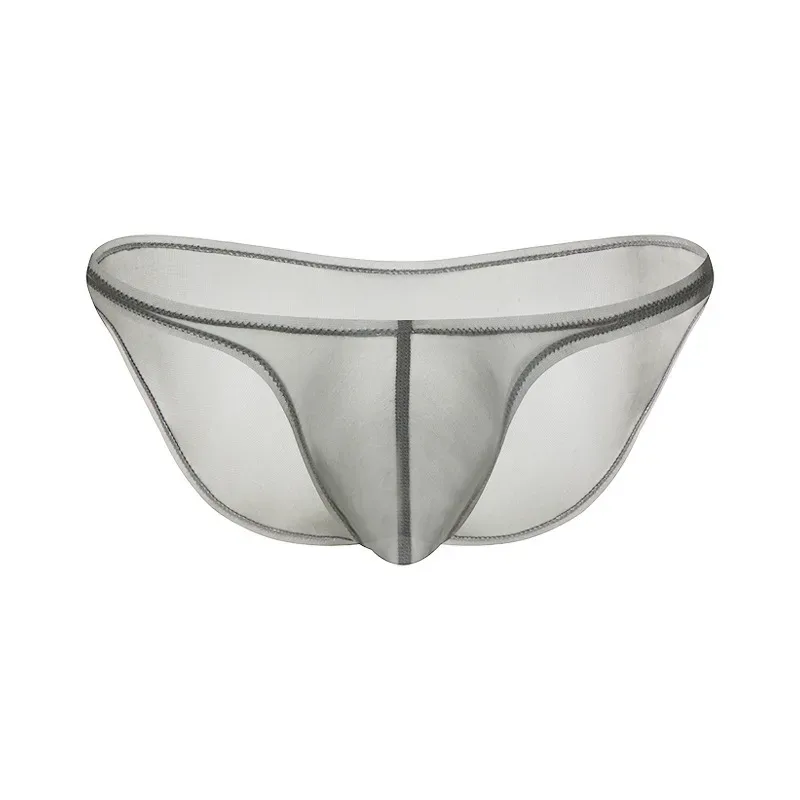 Sexy Mens Underwear Ice Silk Briefs Low Rise Transparent Bikini Panties Breathable Quick Dry Mesh Lightweight Undergarments