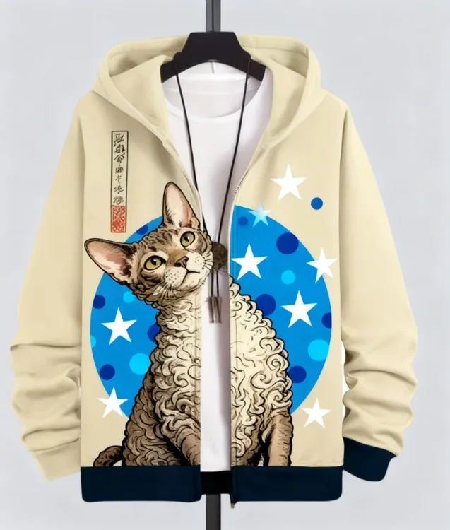 Sudadera con estampado de gato y Animal para hombre, chándal con estampado 3D de cremallera, Sudadera con capucha de manga larga a la moda, ropa Y2K