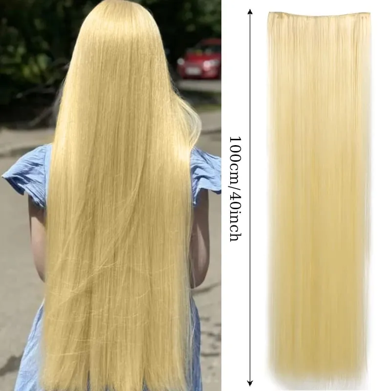 40inch Super Long Hair Extensions Wig Straight 5Clips in Hair Extensions Synthetic Hairpiece Fake Hair for Women Daily Party Use — image 11