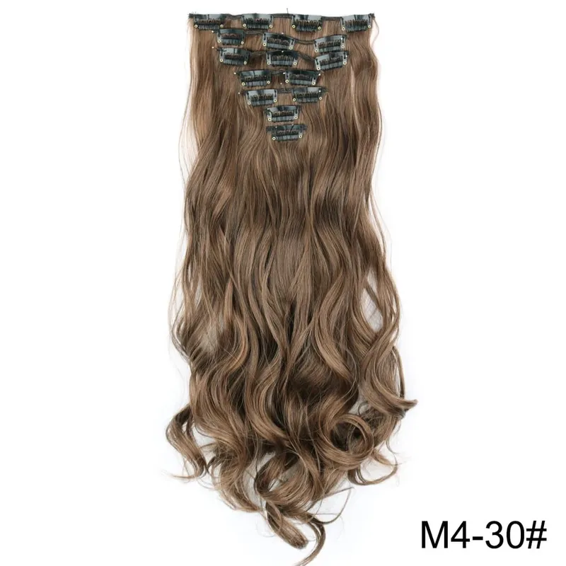 Extensions capillaires synthétiques longues et lisses à 16 clips, postiches blondes naturelles résistantes à la chaleur, 7 pièces/ensemble, pour femmes