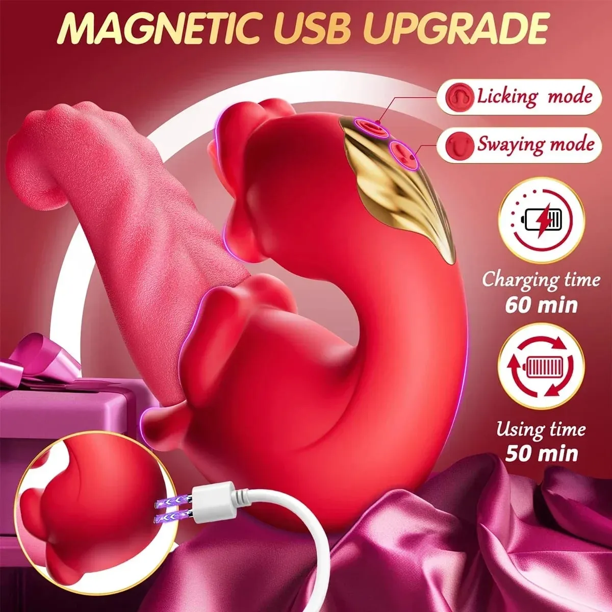 Tongue Licking Clitoral Vibrator for 18+ Women Adult Supplies Thrusting Vaginal Tapping G Spot Female Masturbator for Sex Toy