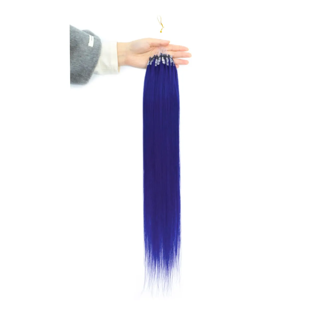 Colored Micro Link Hair Extensions Human Hair No Glue Virgin Human Hair for Women Girls 50 Strands Colorful 30G Gray
