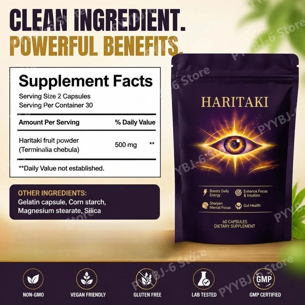 Haritaki Fruit Powder Capsules 500mg Digestive Balance and Gut Health Support Daily Wellness Formula 60 Capsules