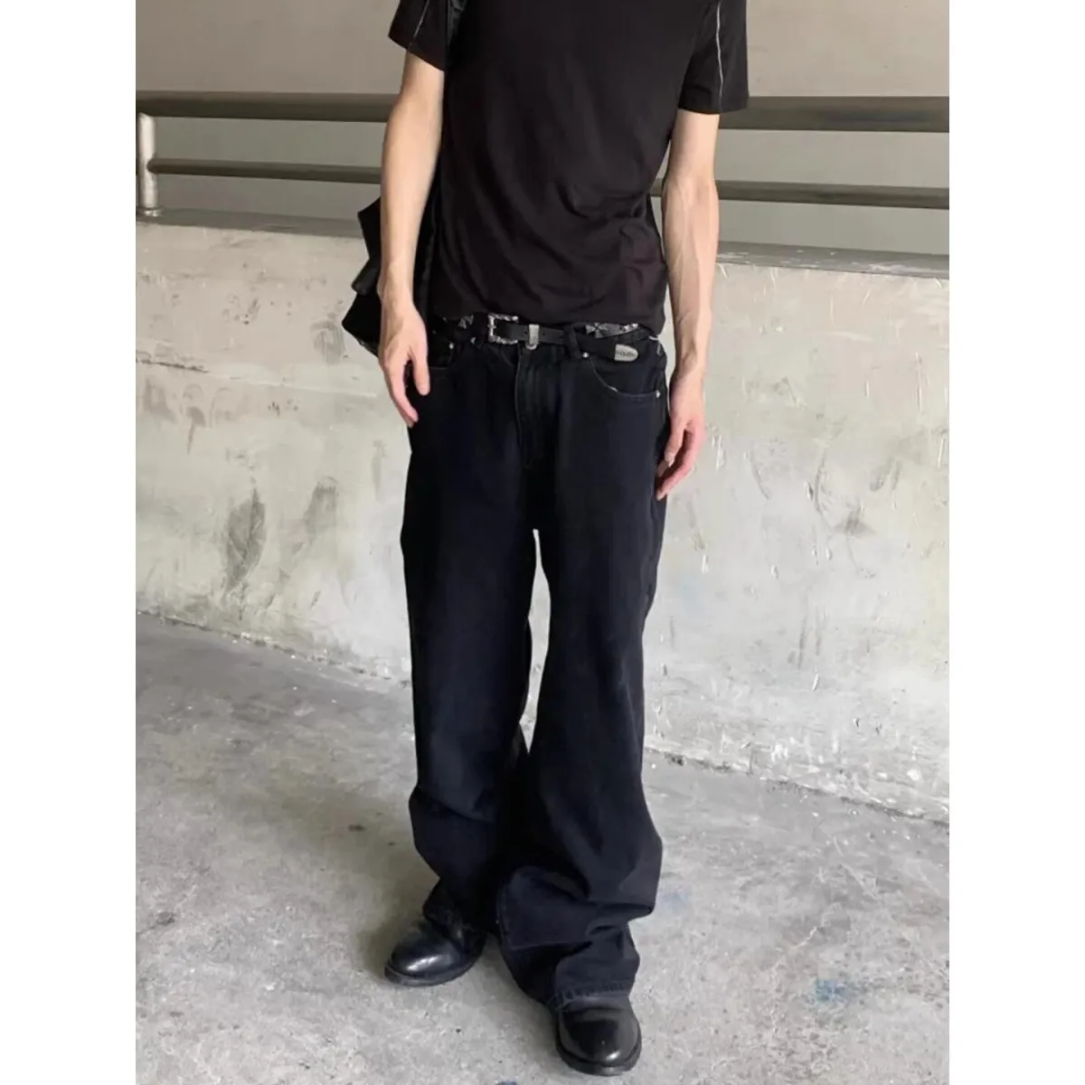 Estilo retro americano bordado preto original jeans masculino solto perna reta jeans juventude moda algodão mistura de poliéster