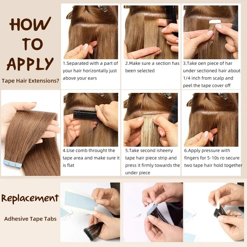 Fita balayage longa e reta em extensões de cabelo, cabelo humano real, sem costura, trama de pele, fita pu, cabelo natural, preto, marrom, loiro, 20 peças