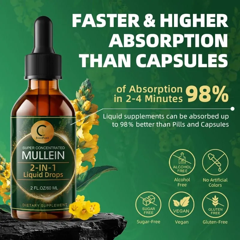 Mullein Drops for Lungs - Organic Liquid - Mullein Leaf Extract Supplement -- Lung & Bronchial Cleanse