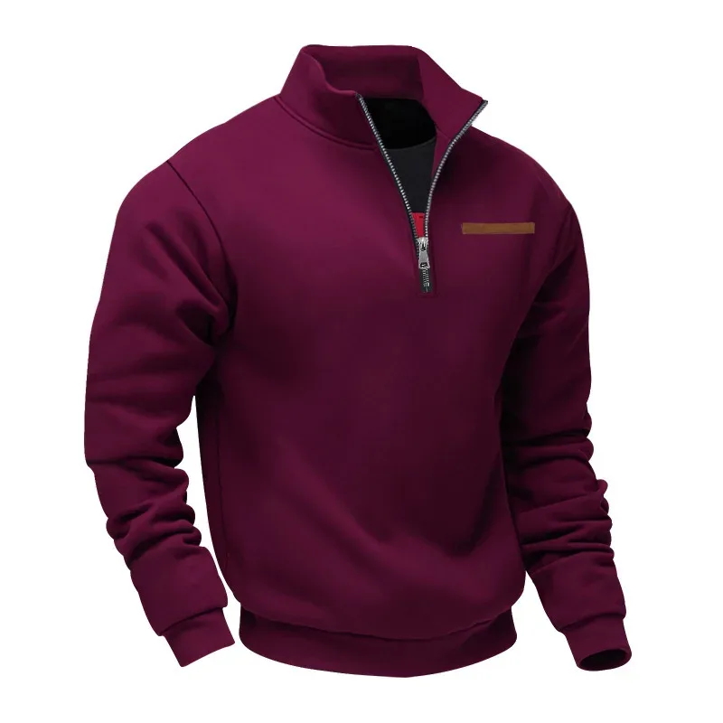 American autumn and winter heavy fleece long-sleeved men's sweater half zipper loose stand-up collar pullover men's sweater
