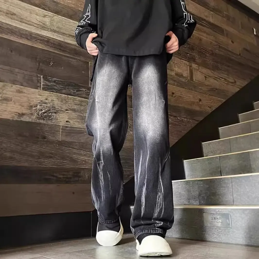 Autumn And Winter Dye Jeans Mens Denim Jeans New Casual Jeans Straight Leg Pants Baggy Pants Hip-Hop Pants
