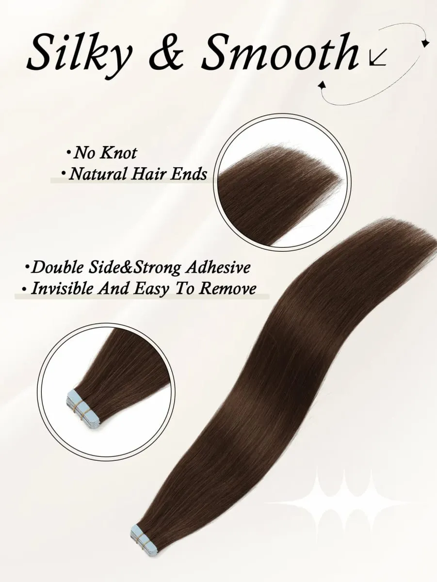 Tape In Hair Extensions 100% Human Hair Remy | 12-20 Inch 20pcs 30g Wefts for Thick or Thin Hair | No Damage Easy to Apply