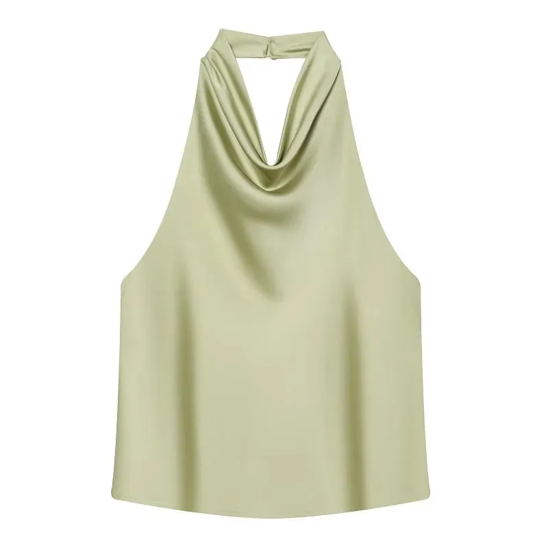 Satin Halter Tops for Women off Shoulder Backless Tops Woman 2026 Sexy Strapless Women's Tops Camisole Beach Top Female