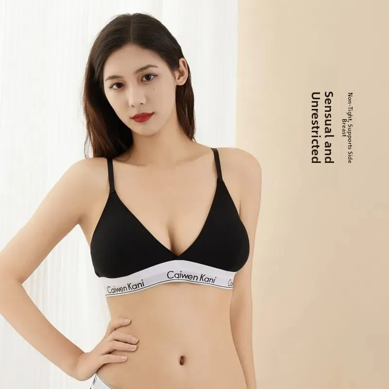 Pure Cotton Wireless Bra Set Sexy Gathered Women's Underwear Triangle Panty Comfortable Breathable Eco-Friendly Cotton Bra