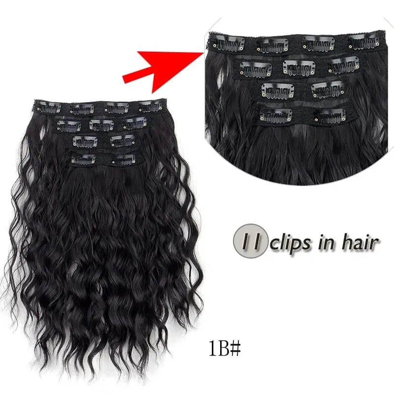 4 Pieces/Set Synthetic Clip In Hair Extensions Short Water Ripple Hair Pieces Soft Fluffy Curly Wig Fashion Hair Accessories