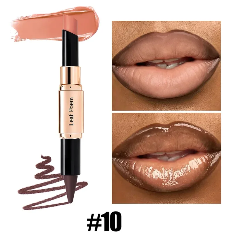 Dual‑Head Matte Lipstick Lip Liner Pen 2‑in‑1 Lip Definer & Lip Color Stick Smooth Lip Makeup for Daily Party Use