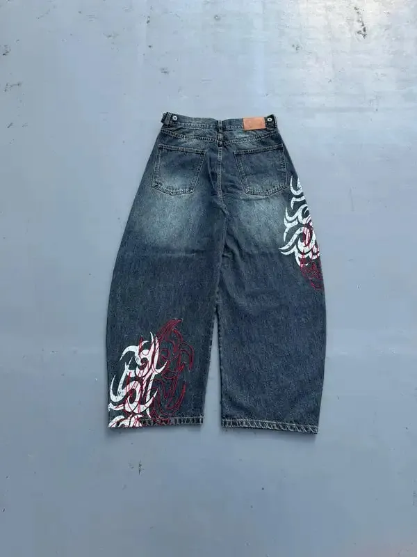 Harajuku Gothic Y2K Denim Pants Unisex High Street Retro Japanese Style Baggy Wide Leg Hip Hop Work Jeans Latest products