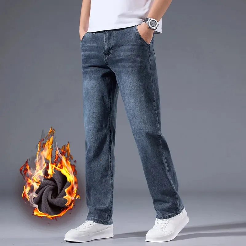 Men's Loose Straight Leg Jeans Retro Washed Elastic Casual Pants Suitable for All Seasons Versatile Pants