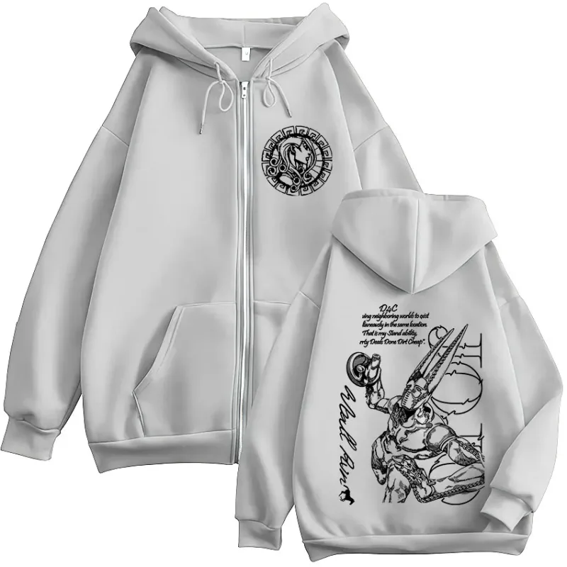 Anime Jojo Bizarre Adventure STEEL BALL RUN D4C Funny Valentine Zipper Hoodies Men Women Fashion Fleece Zip Up Sweatshirt Jacket — image 7