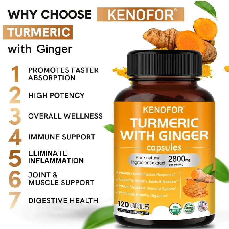 Turmeric Curcumin Capsules 1600mg with Ginger & MSM Antioxidant Support Joint Comfort Heart Cognitive & Digestive Wellness