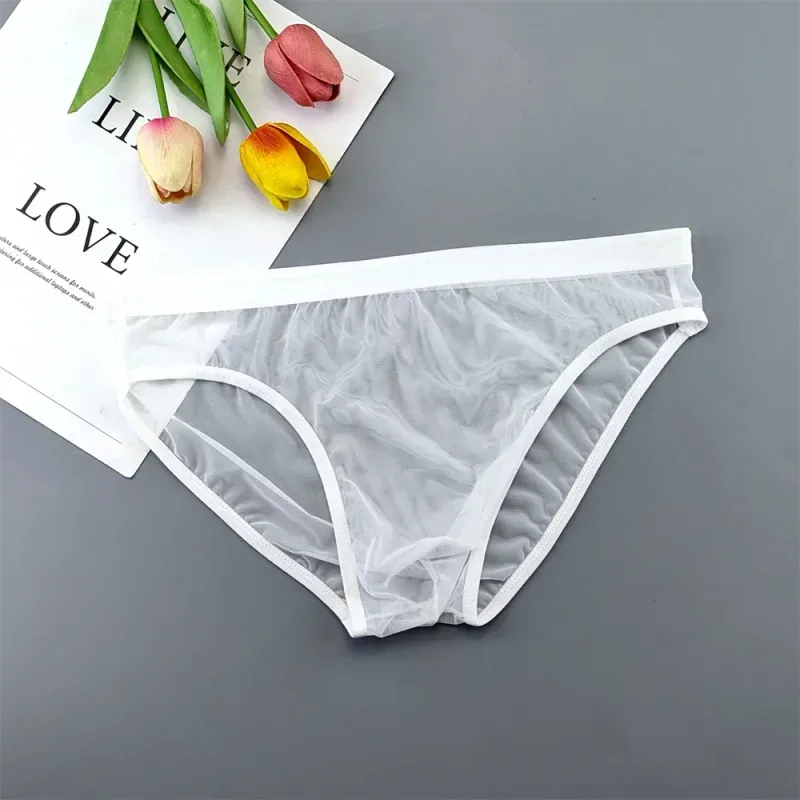 남자 투명한 나일론 팬티 3D 주머니 경량 남성 비키니 속옷 부드러운 쉬어 빠른 건조 스트레치 란제리 XL/XXL/3XL/4XL