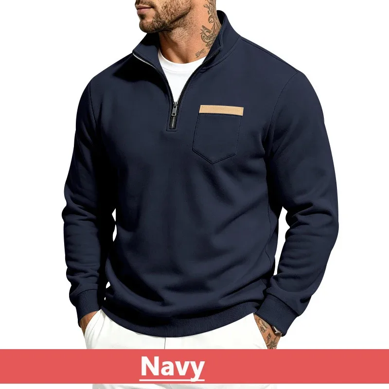 Men 2026 Autumn Winter Hot Item Fleece Lined Stand Collar Loose Vintage Sweatshirt Casual Commuter Fashion Male Daily Outerwear