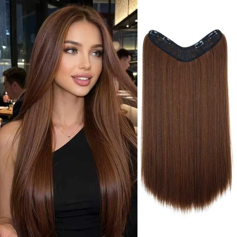 24Inch Synthetic Long Straight 4 Clips One Piece Hair Extension to Increase Hair Volume Soft Fiber Hairpiece for Women