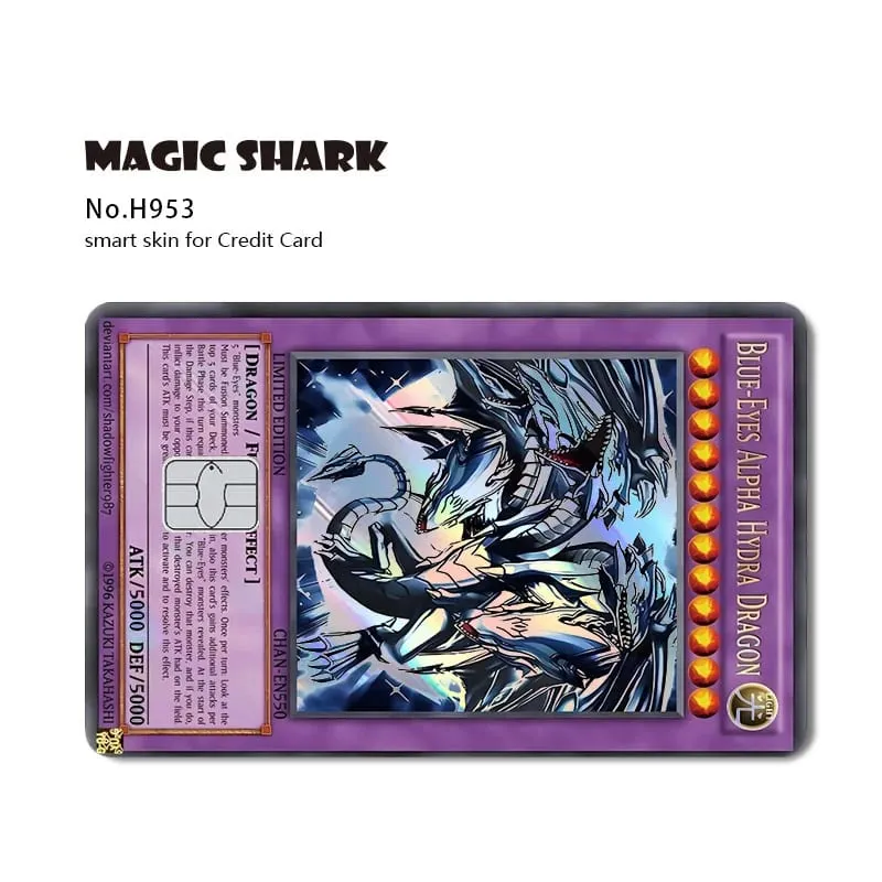 Magic Shark Yo-gi-oh Blue Eyes Dragon Game Shinny Holographic Laser Debit Credit Card Sticker Film Skin Front Cover