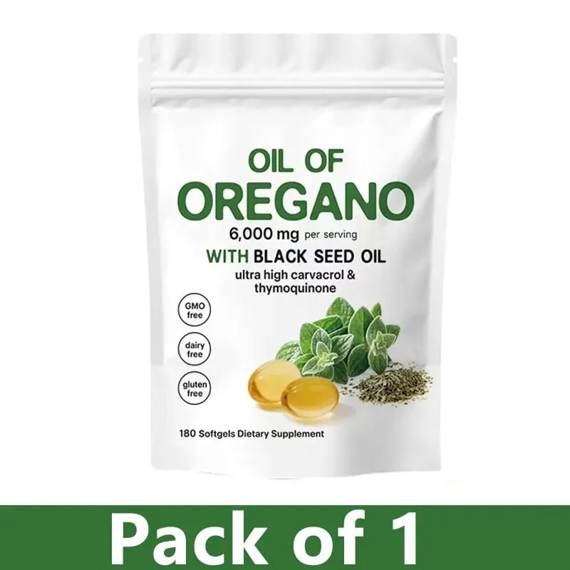 Oil of Oregano Softgels with Black Seed Oil 6000mg - Oregano Oil Capsules for Immune & Digestive Support - Non-GMO Gluten-Free