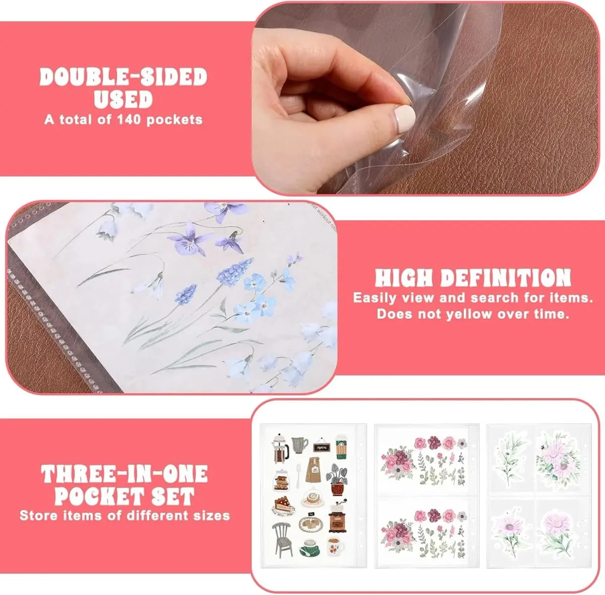 A5 Clear Binder Sheet Protectors 30 Pack PVC Refill Inserts 1 2 4 Pocket Pages for 6 Ring Binder Sticker Photo Ticket Card Cash