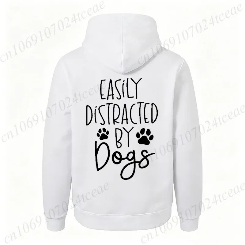 Dog Lover Hoodies for Women Men Dog Paw Sweatshirts Pet Owner Tracksuits Easily Distracted By Dogs Letter with Paw Print Hoodies