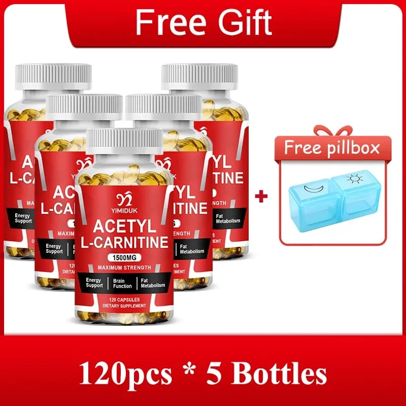 Yimiduk Acetyl L-Carnitine 1500mg Capsules Support Increase Muscle Fat Metabolism Cardiovascular Health Boost Energy Vegan